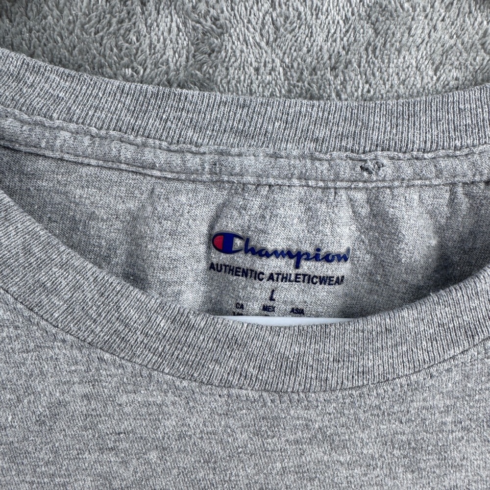 Champion Mens T-Shirt Large Oxford Gray Short Sleeve Classic Logo Stripe Basic - Picture 4 of 8